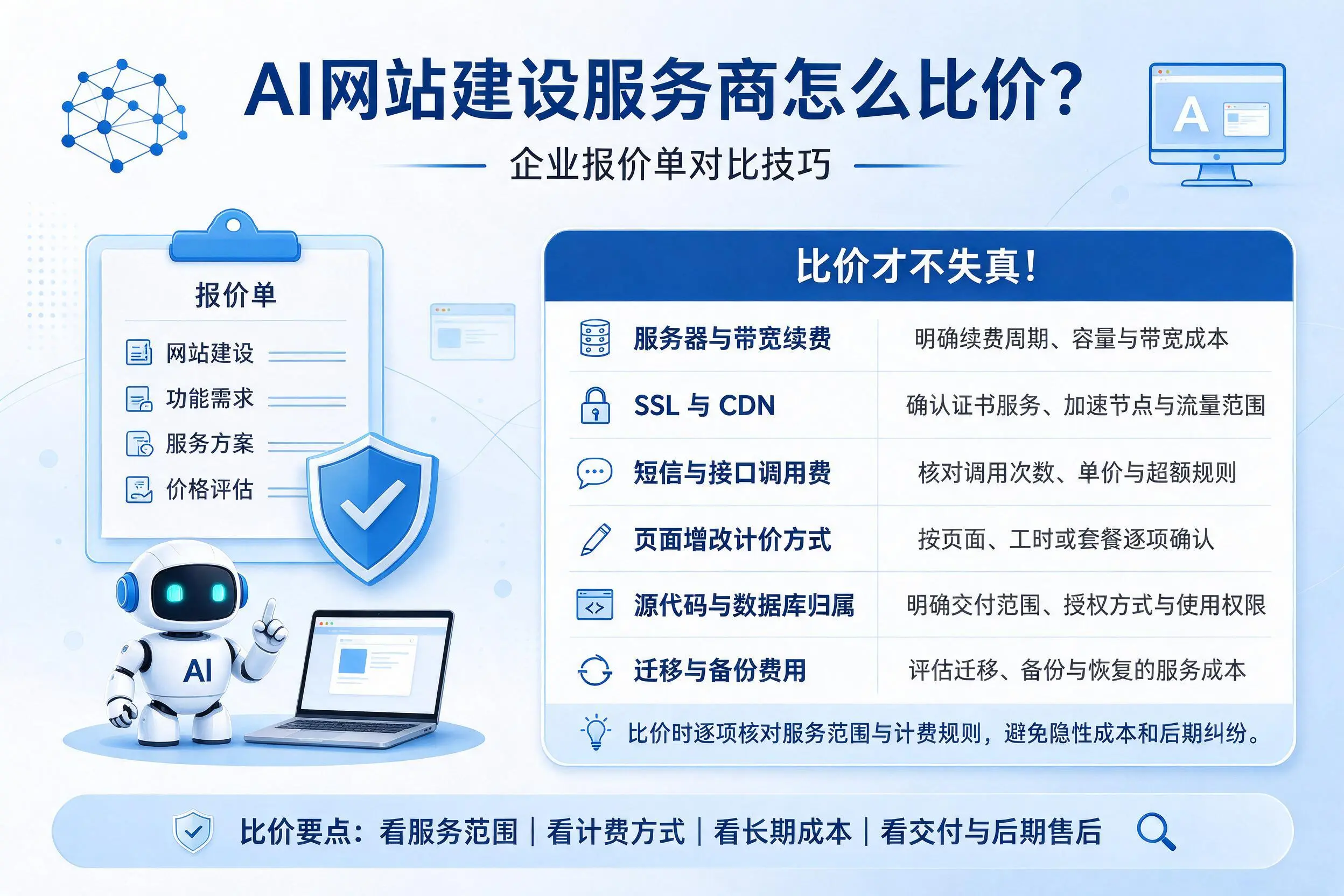 AI网站建设服务商怎么比价?儋州企业报价单对比技巧